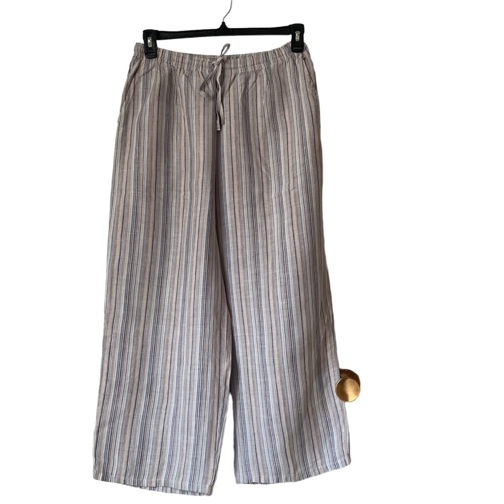 TSD Two Star Dog Women’s Stripped 100 % Linen Drawstring Waist Wide Leg Pants M